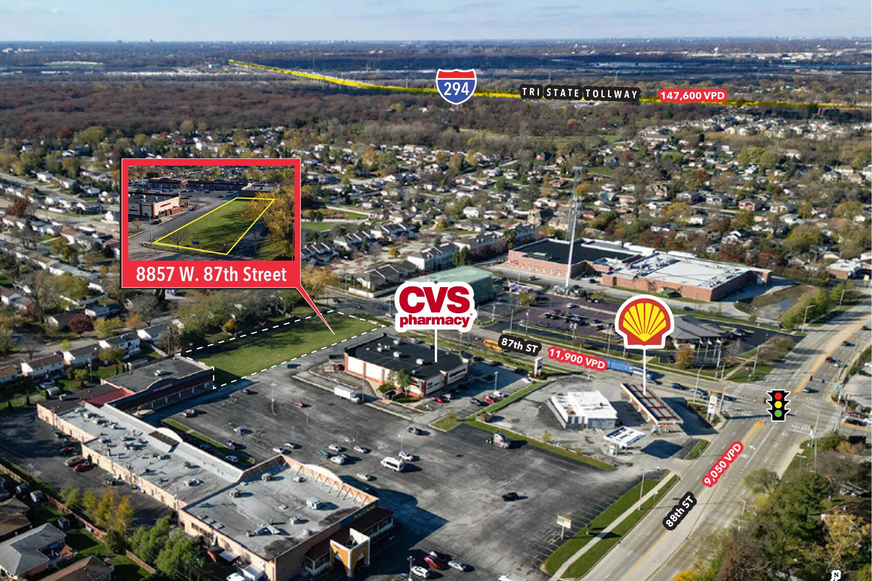 8857 W 87th St, Hickory Hills, IL for lease Aerial- Image 1 of 6