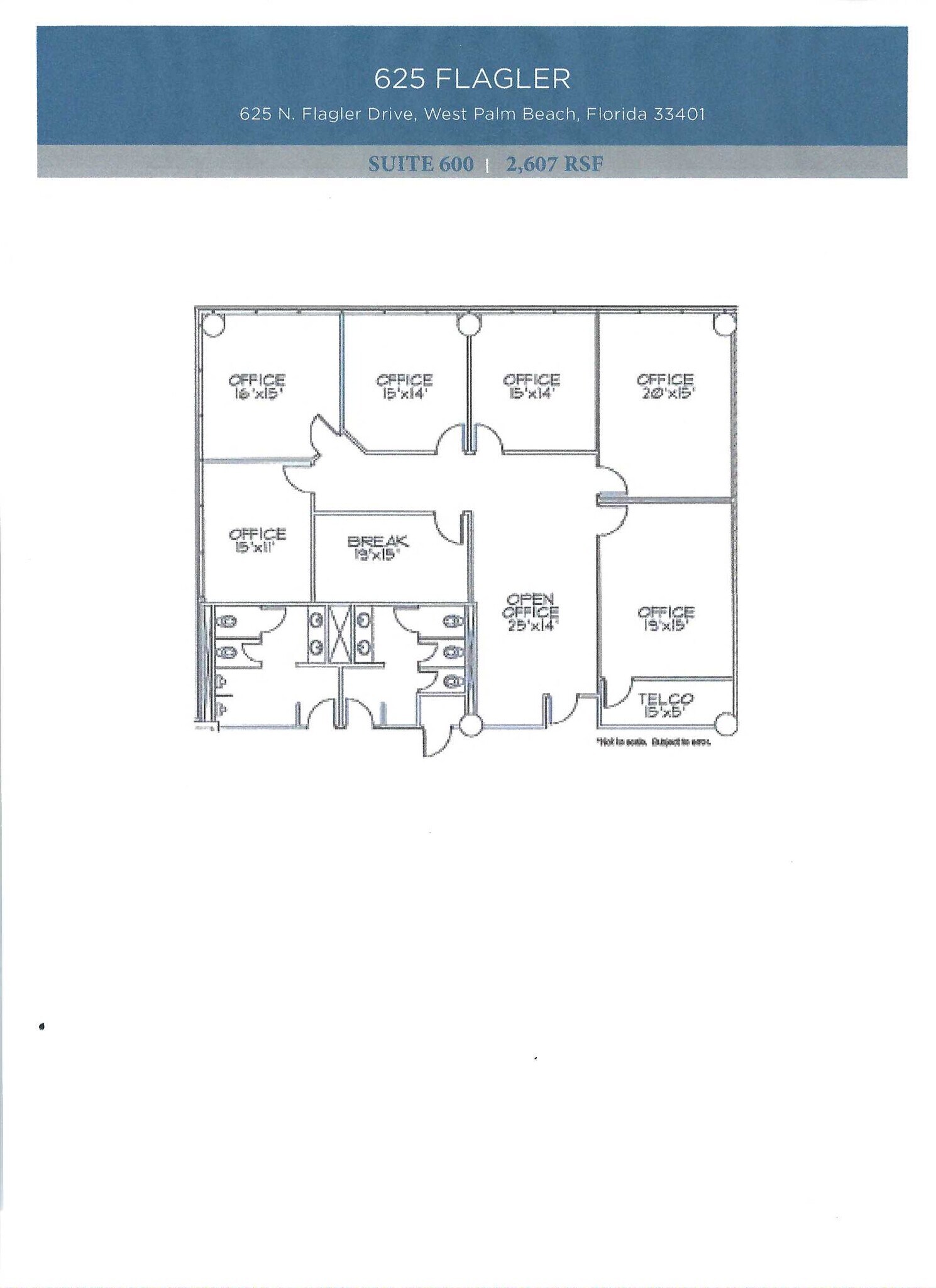 625 N Flagler Dr, West Palm Beach, FL à louer Plan d’étage- Image 1 de 1